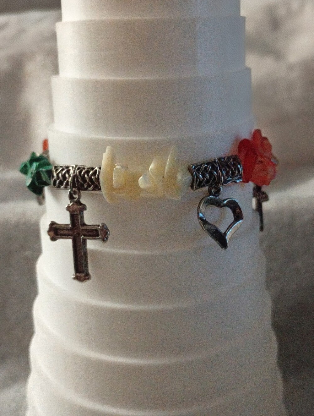 Silver Toned Chain Charm and Crystal Bracelet